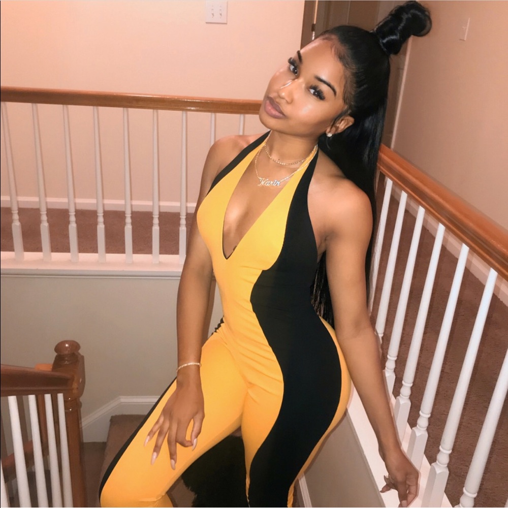 Yellow and black jumpsuit